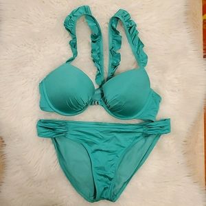 Aerie Shimmer Green Bikini Size M